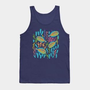 TROPICAL ZONE Coral Reef Fish Undersea Ocean Sea Creatures in Bright Colours on Dark Teal Blue - UnBlink Studio by Jackie Tahara Tank Top